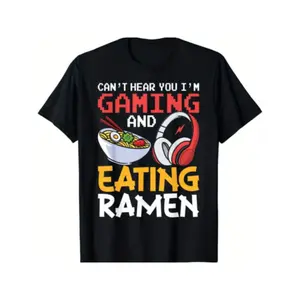 Summer T Shirts Funny Gaming And Eating Ramen Gamer Gift Black Design Christian Outfit Good Graphic Tee Gift Graphic Apparel White Tee World Tshirts