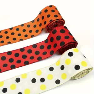 Polka Dot Metal Wire Ribbon, Natural Linen Dots, 5 Yard Roll, Ideal for Wreaths, Bow Making, DIY Crafts, Gift Baskets, Home Decor