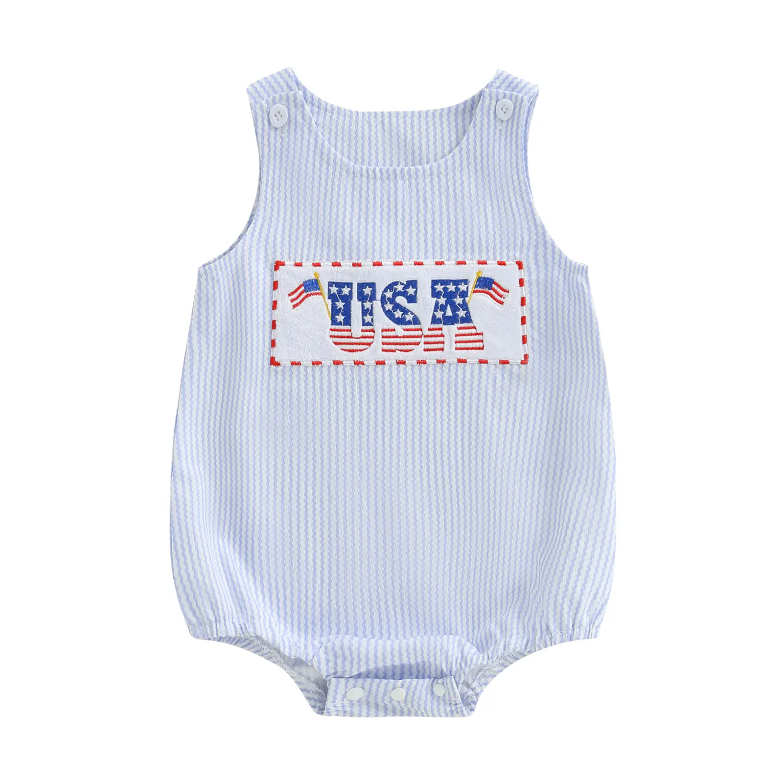 Baby Boy Patriotic Romper 4th Of July Outfits Casual Flag/Letter Embroidery Striped Sleeveless Bodysuit Jumpsuit Newborn Toddler Cute Summer Memorial