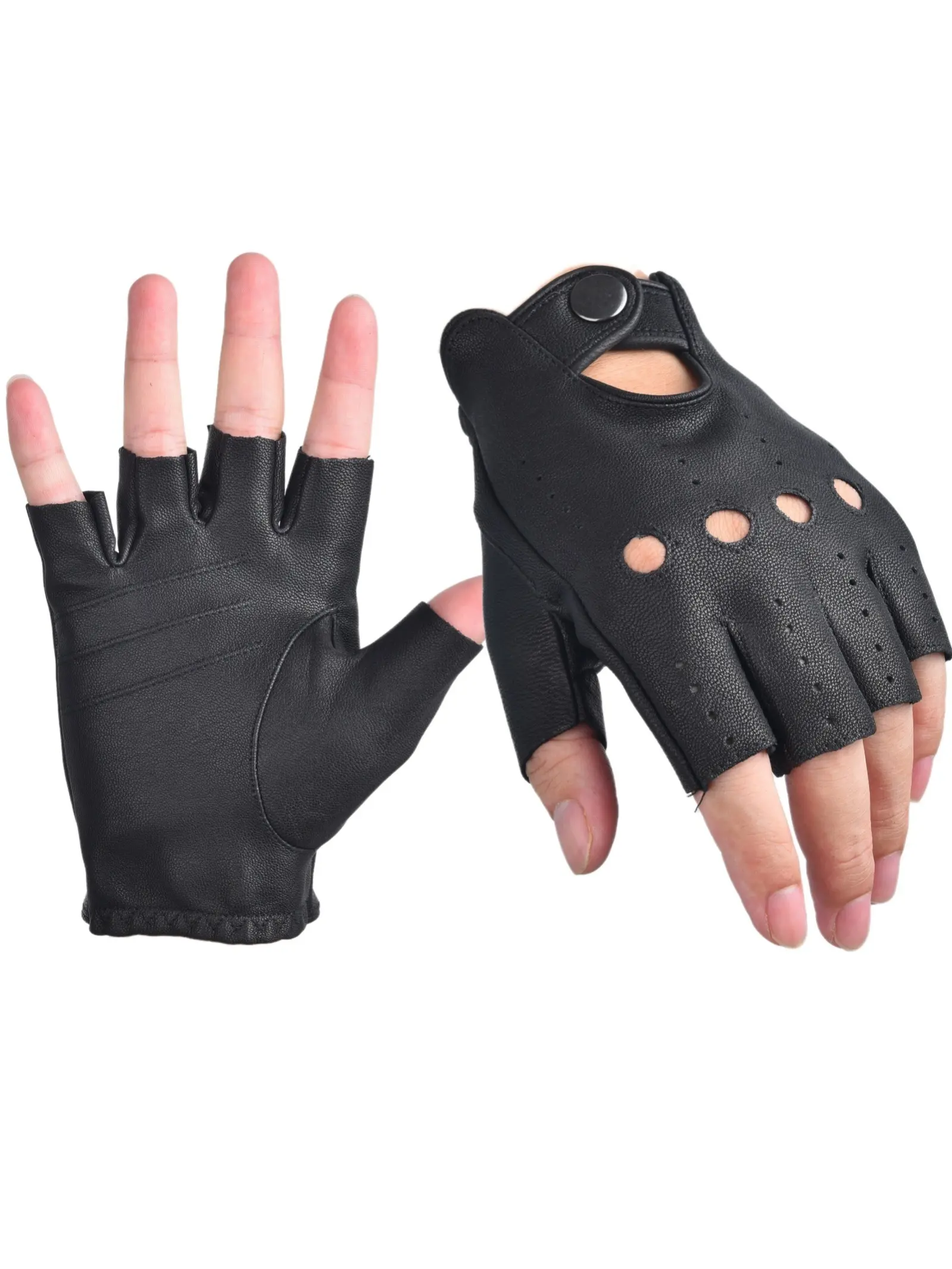 Men's Leather Half-Finger Driving Gloves, Motorcycle Gloves, Motorcycle Riding Gloves, Real Sheepskin Outdoor Gloves, Comfortable and Durable, Perfect for Driving and Daily Use, Protective Gear