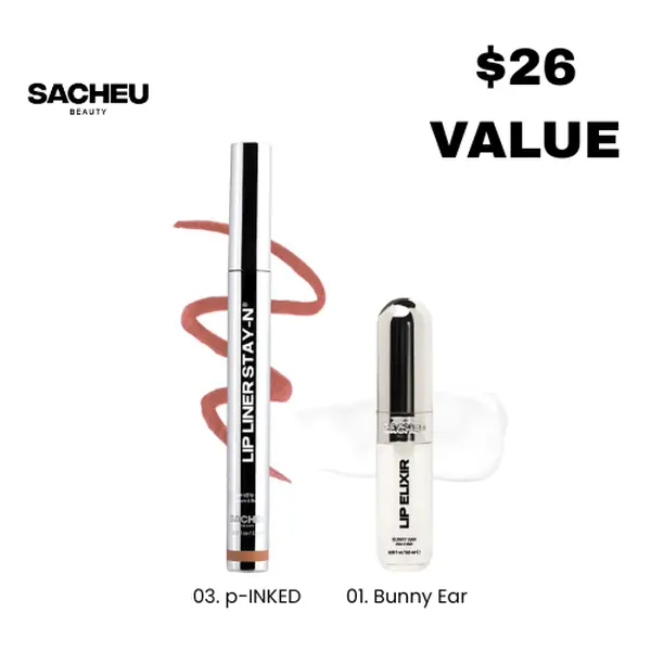 sacheu Line & Shine | Lip Liner STAY-N + Lip Gloss Duo | Everyday Liner & Gloss Lip Set