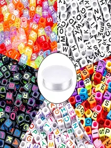 1400 Pieces 5 Color Cube Letter Beads Bracelet Making Kit, Includes 50m Crystal Rope for Jewelry Crafting, 6mm Size