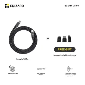 EDIZARD 240W Fast Charging Disk Cable ，Connectors 3 Switchable Cto A Cto L C to M for Versatile Charging