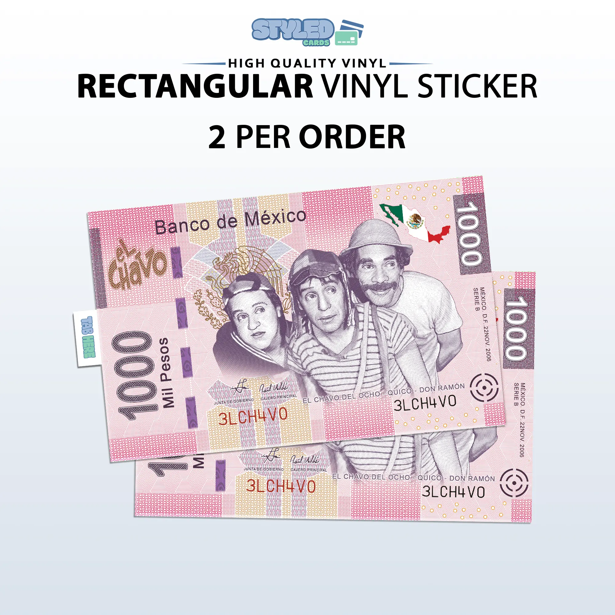 Pink 1000 Peso Chavo del Ocho rectangle vinyl sticker - High Quality Vinyl, Original Design
