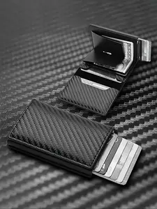 Carbon Fiber Elastic Card Holder for Men, Business Simple Style, 10cm Palm Size, Multi-Card Slots, Cash Hidden Compartment, Christmas Gift, Credit Card Organizer