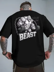 Men's Release the Beast Gym T-Shirt - Back Print with Muscle & Barbell Design, Breathable Workout Shirt Suitable for Workout, Casual Summer Wear & Vacation Outfits - Fitness Enthusiast Clothing