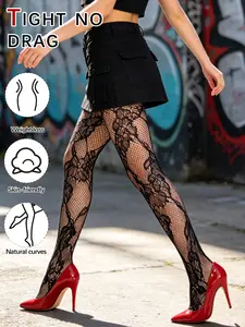 Sexy Floral Lace Mesh Stockings, Boho Fitted Night Out Party Wear, Slimming Street Style Silk, Versatile Fashion Accessory