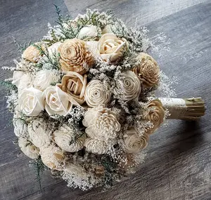 Champagne and Ivory Wooden Flower Bouquet
