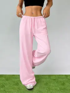Women's High Waist Wide Leg Sweatpants, Trendy Drawstring Elastic Waist, Casual Y2K Streetwear, Soft Comfy Loose Fit, Multi Color