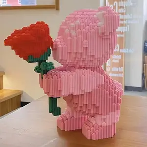 Rose Bear Building Blocks Toy, 6241 pcs Cute Bear with Rose Building Block Model, Romantic Assembly Toy for Couples and Parents, Creative Gift