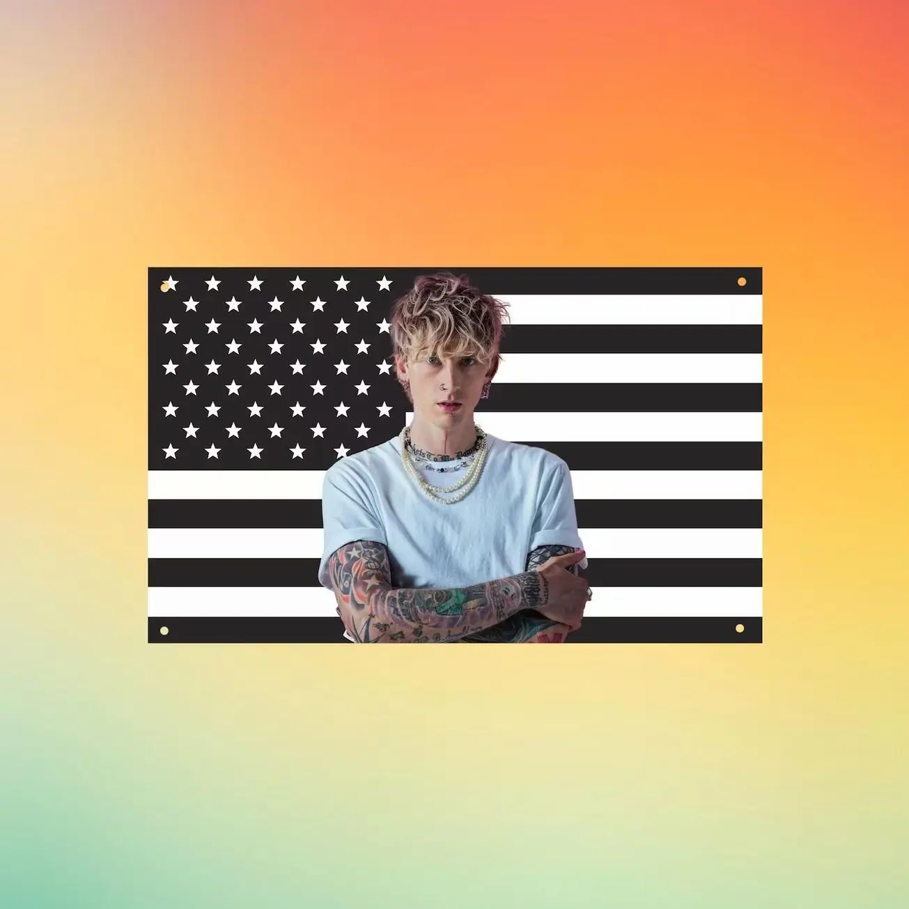 Machine Gun Kelly Black US Flag Wall Tapestry | MGK Music Flag | Rock Rap Room Decor | Aesthetic Wall Decor | Fan Gift