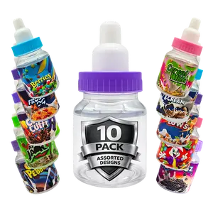 10 Pack Bottle Style Plastic Storage Containers – Assorted Graphic Designs