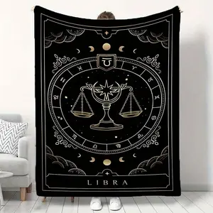 Soft & Cozy Libra-Themed Flannel Throw Blanket - Perfect for Sofa, Bed, Travel, Camping, and Office Chair - All-Season Comfort, Machine Washable Polyester