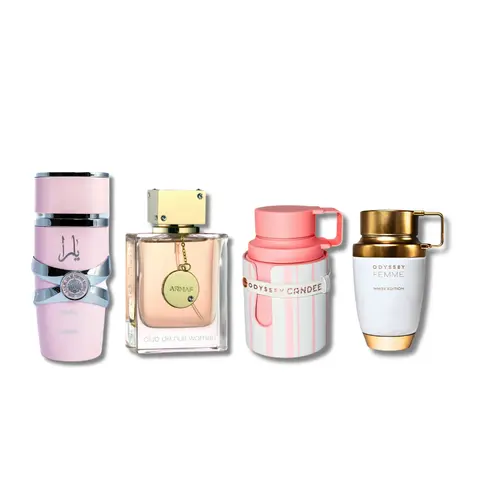 Women's MEGA Fragrance Combo Set - Armaf Odyssey Candee, Odyssey Femme, CDN Women, Lattafa Yara EDP (3.4fl.oz Each) - Signature Scent, Evening Scent, After Dark Blend, Gift for Her