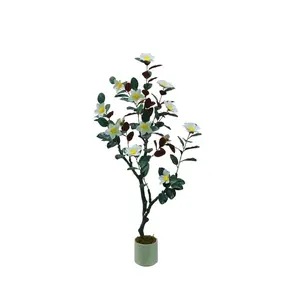Artificial Magnolia Tree 5ft Large Faux Tree with White Blooming Blossoms Silk Fake Plant with Pot for Home Living Room Corner Décor Renter Friendly Allergen Free Office Entryway Hallway Outdoor Patio Aesthetic Plant
