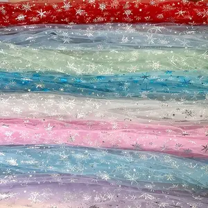 150×300cm/59×118.11in  Silver Snowflake Tulle Fabric | Soft & Dense for DIY Party Decor Festive Decorations