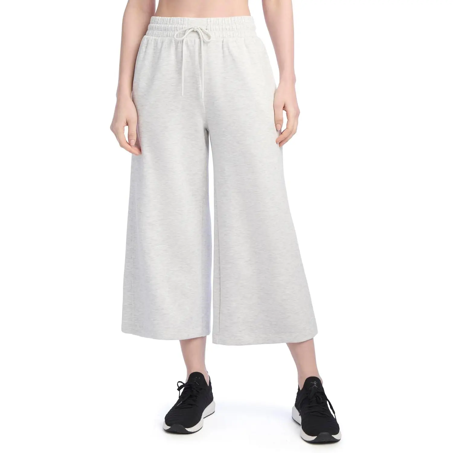 Women's Cloud Wide Leg Gaucho Cropped Sweatpants - Adjustable, Casual, Mid Rise, Athletic, Loose, Comfortable, Elastic, Breathable Spandex Bottoms with Side Pockets, Lightweight Polyester/Rayon Blend, Smooth, Compression for Everyday Wear