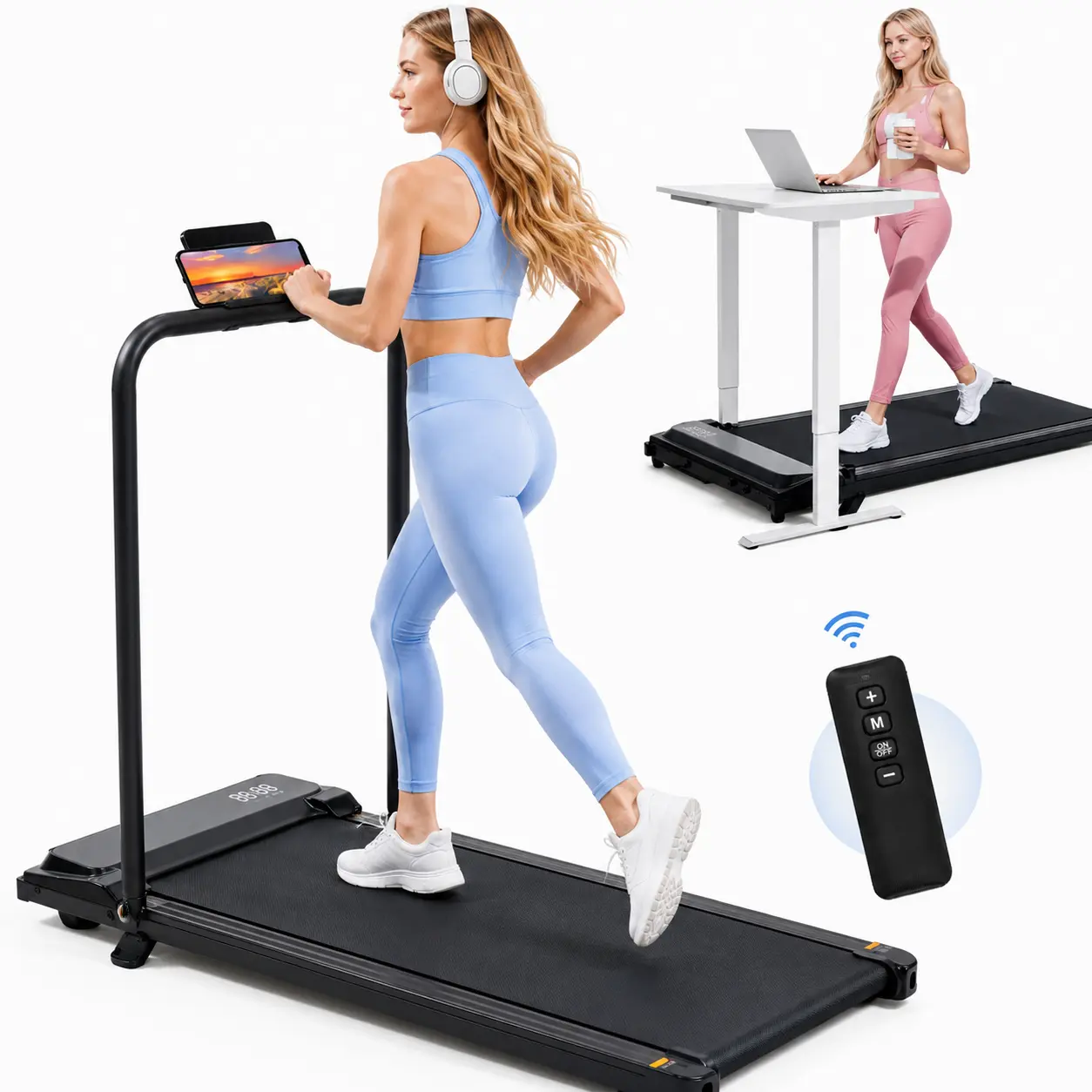 [2026 Upgraded] 3.0HP Motor Folding Frame Mini Running Machine, Portable Under Desk Walking Trainer with Incline Adjust & Handrail, Dual-Mode Walk/Run, 0.6-7.6 MPH Speed, 350 lbs Max Capacity, Remote Control, Compact for Home Office