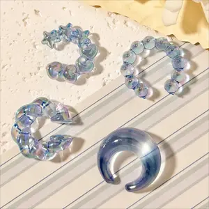 4PCS Women Threadless Ear Cuffs Set Fashion Europe US Transparent Colorful Dopamine Irregular C Shape Clip On Earrings Jewelry
