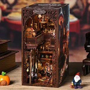 DIY Book Nook Kit,Book Nook Kits for Adults DIY Booknook Model Build,DIY 3D Wooden Puzzle Bookend Booknook Bookshelf Insert Miniature Dollhouse Kit for Home Decoration holiday gifts[House of the Dwarfs]