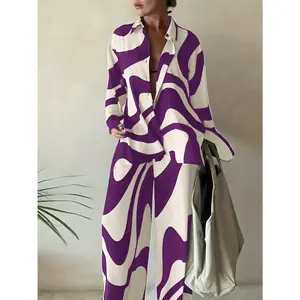 Plus-Size Chic Zebra Print Color-Block Two-Piece Set - Long Sleeve Button-Down Top & Elastic Waist Contrast Pants. Versatile Ensemble for Work, Casual Outings & Seasonal Style in Spring & Summer.