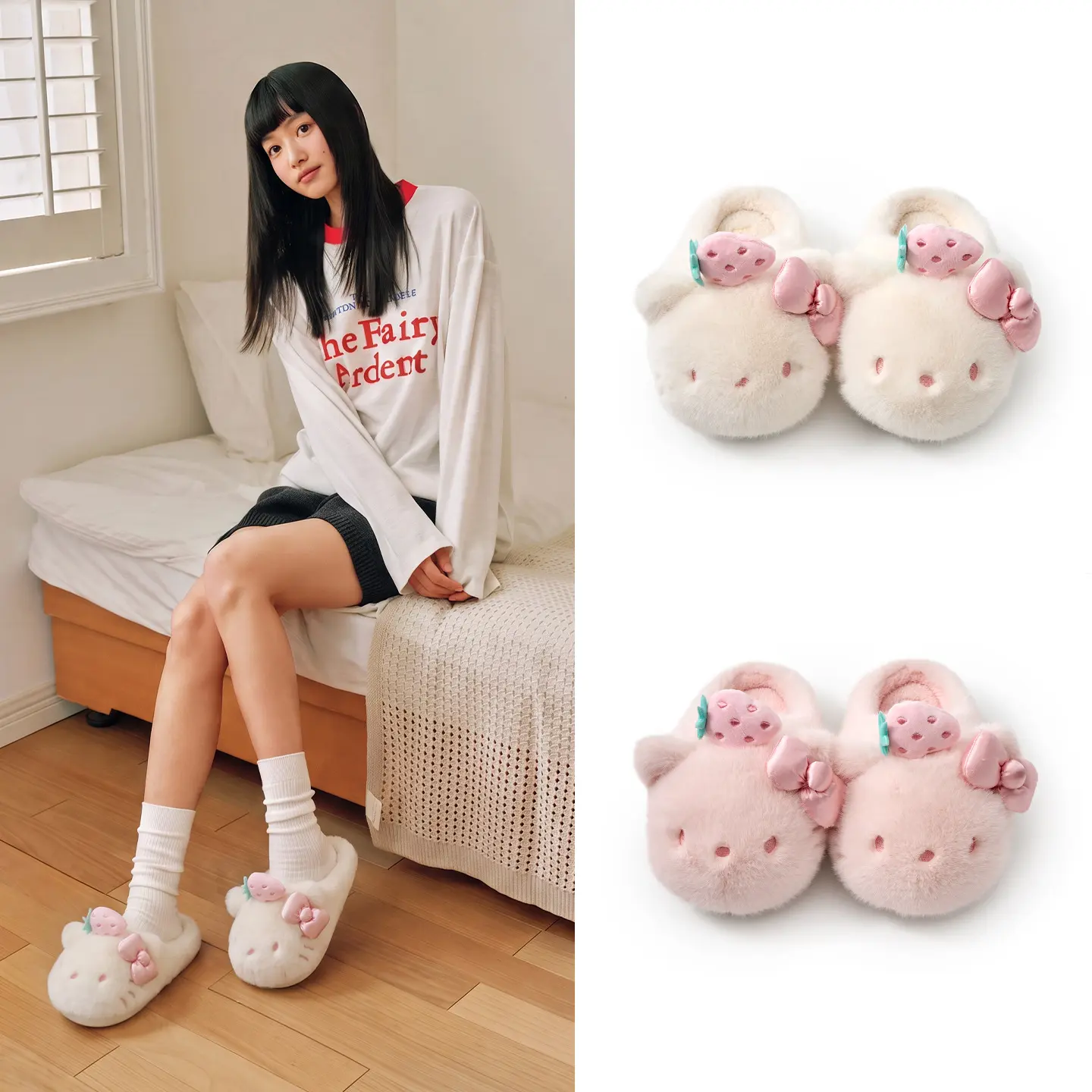 Cartoon Kitty Cotton Slippers: Thick-soled, Fleece-Lined, Warm Home Slippers for Autumn and Winter – Plush Slippers for Students