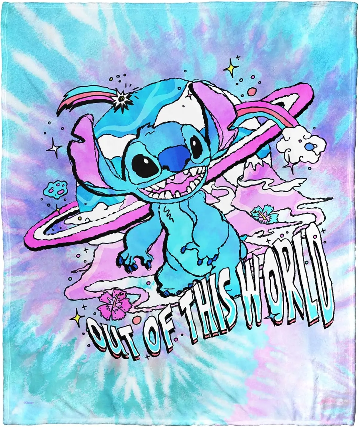 [SummerVibes] DISNEY CLASSIC Stitch Throw Blanket, Soft Cozy All-Season Camping & Travel Blanket with Vibrant Floral Print, Durable Lightweight for Outdoor Adventures, Laid Back Stitch