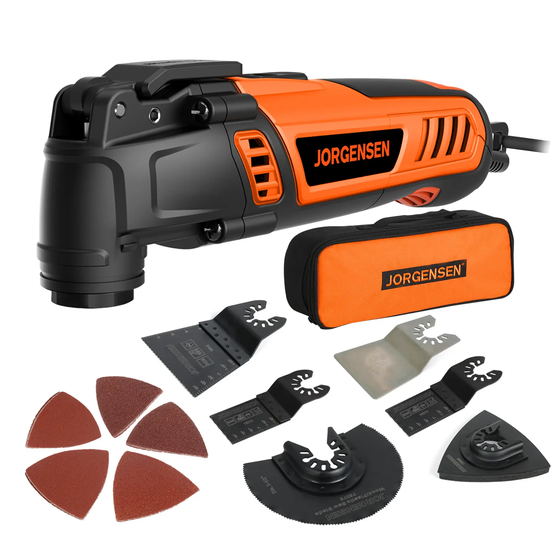 #fathersdaygift JORGENSEN Oscillating Tool 5°Oscillation Angle, 4 Amp Oscillating Multi Tools Saw, 7 Variable Speed with 16-pack Electric Multitool Blades & Carrying Bag - 70800