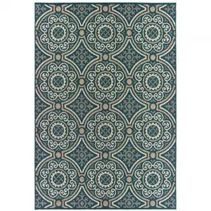 HomeRoots 506966 3 x 5 ft. Geometric Stain Resistant Indoor & Outdoor Rectangle Area Rug, Blue