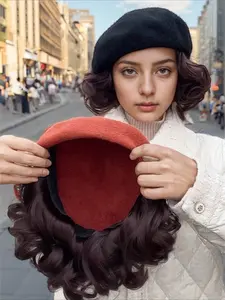 1 Ladies Two-in-one Beret Wig-soft Short/long Wig with Beret  Light and Warm Winter Style  Brown/black  Very Suitable for Baldness, Daily and Special Occasions