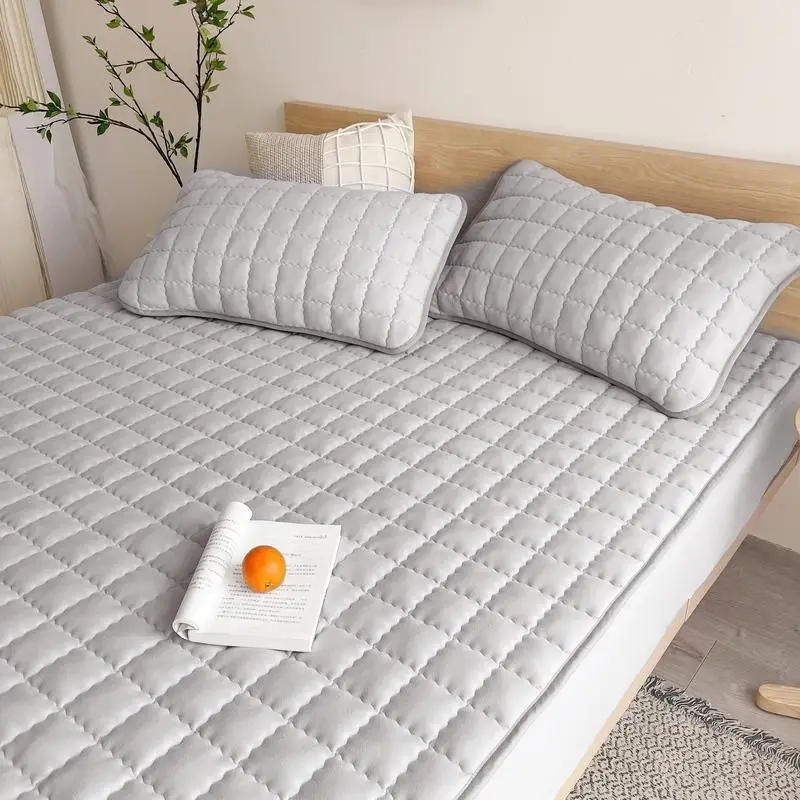 Waterproof Embossed Design Mattress Cover, 3 Counts/set Including Mattress Topper & Pillowcase without Filler, Solid Color Mattress Topper, Soft Beddi