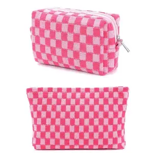 Plaid Pattern Makeup Bag Set, 2 Counts/set Travel Toiletry Bag, Zipper Makeup Organizer Pouch, Versatile Storage Bag for Travel, Skincare, Cosmetic, Makeup Container Set