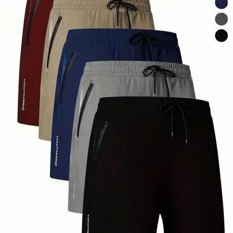 Men's Letter Print Zipper Pocket Shorts, Regular Fit Casual Breathable Quick Drying Straight Leg Shorts, Men's Bottoms for All Seasons, Breathable Summer Shorts