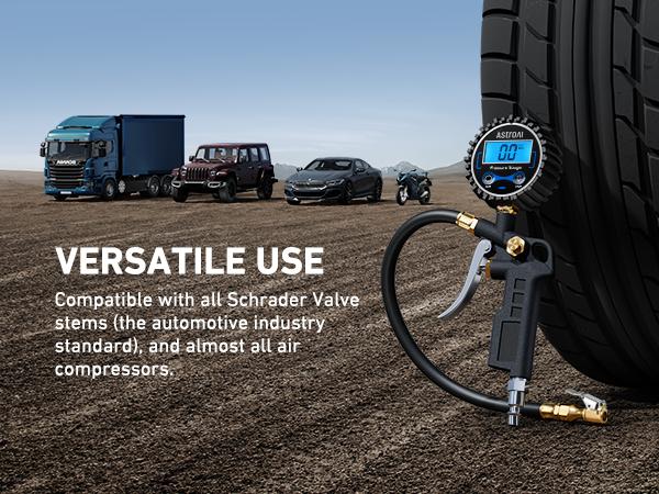 AstroAI Digital Tire Pressure Gauge with Inflator 250 PSI Air Chuck & Compressor Accessories Accuracy Measurement Durable Brass Components Automotive Vehicle Tool