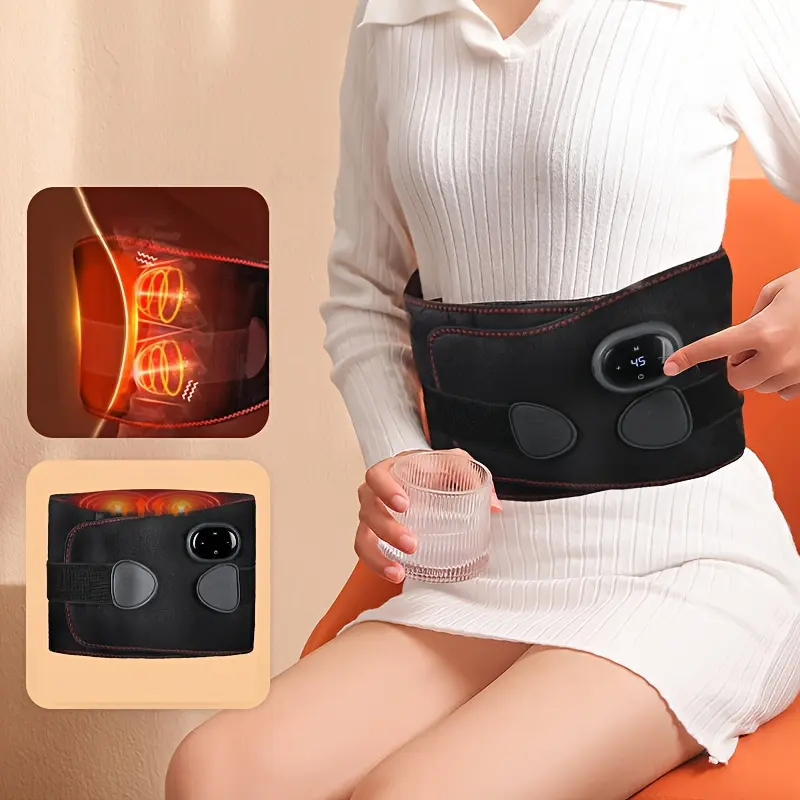 Rechargeable Lumbar Waist Massager with Heat Therapy - Adjustable Intensity, Portable Lumbar Support Belt for Back Pain Relief