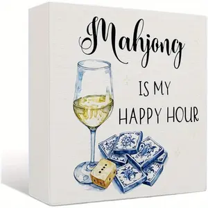 Mahjong Gifts for Women - Mahjong Accessories and Gifts Wooden Box Sign Home Decor - 5 X 5 Inches