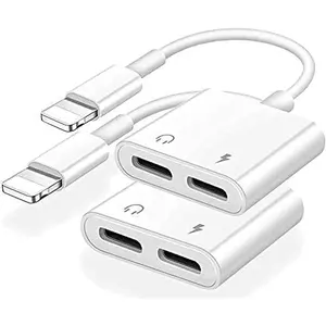 [Apple MFi Certified] 2PACK iPhone Lightning to 2 Lightning Adapter, Dual Lightning AUX + Charger Adapter Dongle Cable Splitter Compatible for iPhone 12/11/SE/X/XR/XS/8/7/6 Support Call + Charging
