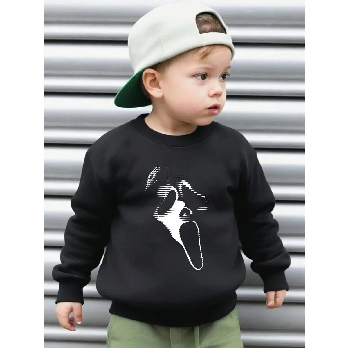 Boys' Casual Streetwear Crew Neck Sweatshirt - Young Boy Ghost Face Graphic Print Pullover, Casual Streetwear Hoodies