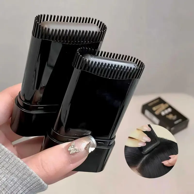 Hair Color Stick,Safe Convenient Comb Hair Dye Cream,Black Portable Hair Colouring,2-in-1 Color Correction Stick with Comb to Cover Gray and White Hair(three color, Black&Dark tea&Chestnut brown)