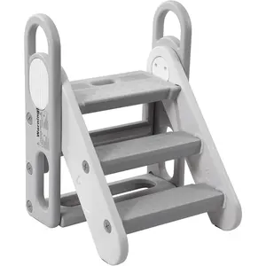 Foldable Toddler 3-Step Stool, Plastic Learning Helper with Handles & Anti-Slip Pads, for Kitchen, Bathroom Sink & Potty Training