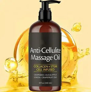 Cellulite Massage Oil 8oz - Smooth the Appearance of Cellulite - Body Care & Skin Care Massage Oil - Topical Collagen and Plant Stem Cell Body Oil to Restore Texture and Elasticity - Soothing Body Oil