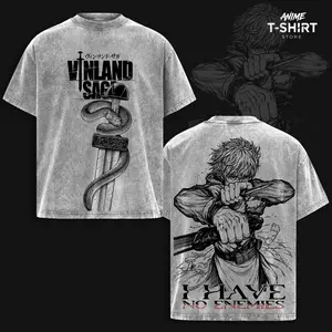 Thorfinn – Vinland Saga Acid Washed Graphic Tee, Oversize Heavy Cotton Anime Shirt, Vintage Manga Streetwear, Unisex Casual Wear, Anime Merch, Daily Wear