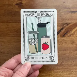 Three Of Cups Tarot Card Sticker, Beverage Goblin, Water Bottle Sticker, Beverage Sticker, Emotional Support Water Bottle,Hydration Reminder