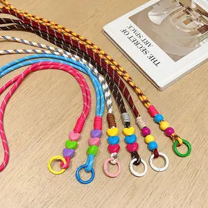 Long neck rope with beads does not restrain the neck Mobile phone lanyard Long strong male and female oblique span Keychain record label lanyard