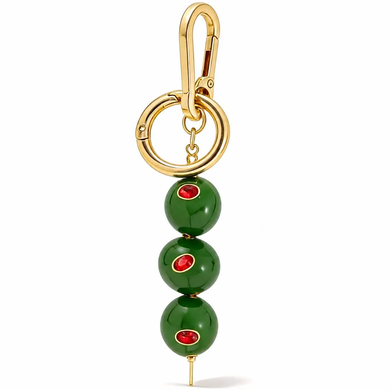 Olive Bag Charm Keychain, Cute Green Pimento Olive Purse Charm with Gold Clip for Handbags and Backpacks, Gift for Women fashionable fruit design keychain