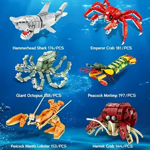 Blind box DIY marine biological building block movable joint marine biological model, perfect gift for International Children's Day Block Figures
