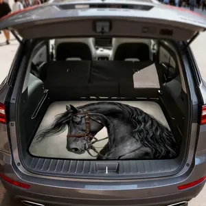 Elegant Black Horse Artwork Pattern Car Boot Liner 1pc, Cargo Liner or Trunk Mat, Car Interior Accessory, functional for carrying equipment, camping gear, or pet travel | Decorative Car Interior | Holiday Gift Choice | Outdoor Activities