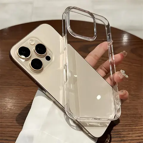 Hard Luxury Shockproof Plastic Casing with Tempered Glass Screen Protector for iPhone 16,15,14,13,12,11 Pro Max Line - Transparent Acrylic Cover, Protective Drop-Resistant Multi-Model Cellphone Accessories