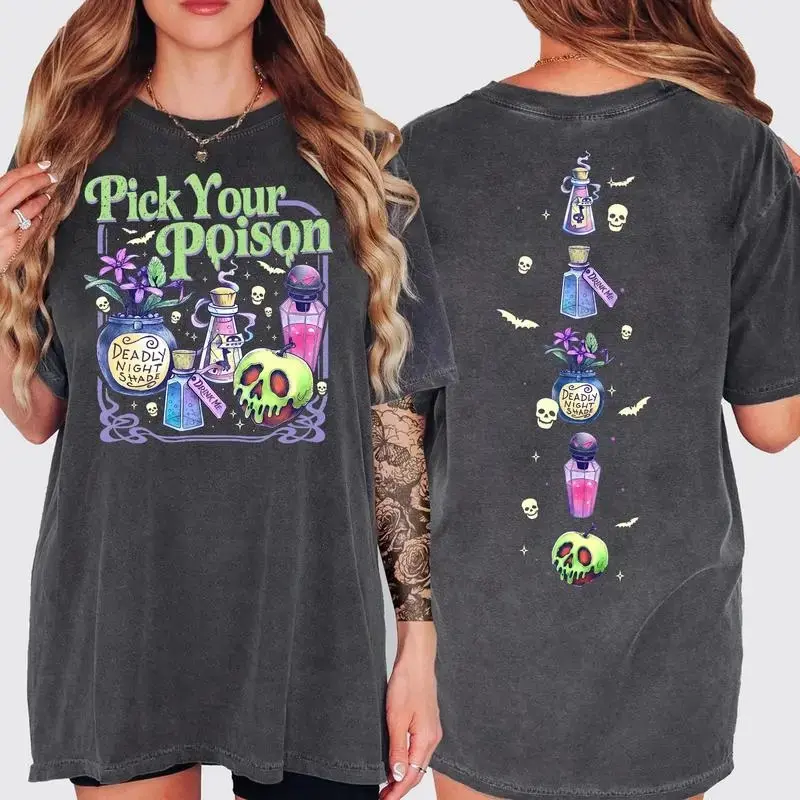 Pick Your Poison 2 Sides T-Shirt, Retro Halloween Shirt, Vintage Oh Right That Poison, Llama Poison For Kuzco, Spooky Season Gift Top