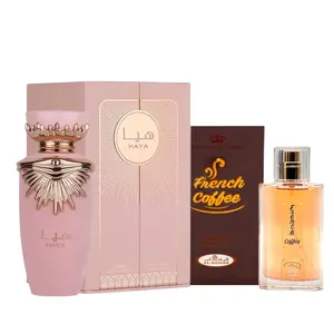 2 Pack of Haya Eau de Parfum Spray for Women, 3.4 Ounce by Lattafa and French coffee 50 ml perfume.